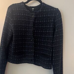 Uniqlo Navy and Black Tweed Button-Up Blazer